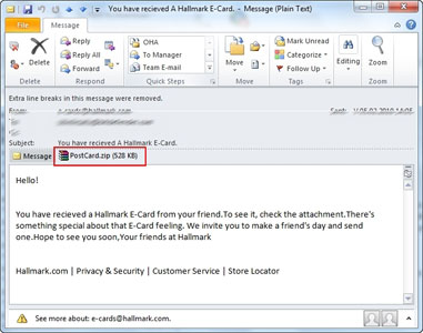 Figure 2. Malware-bundled spam message